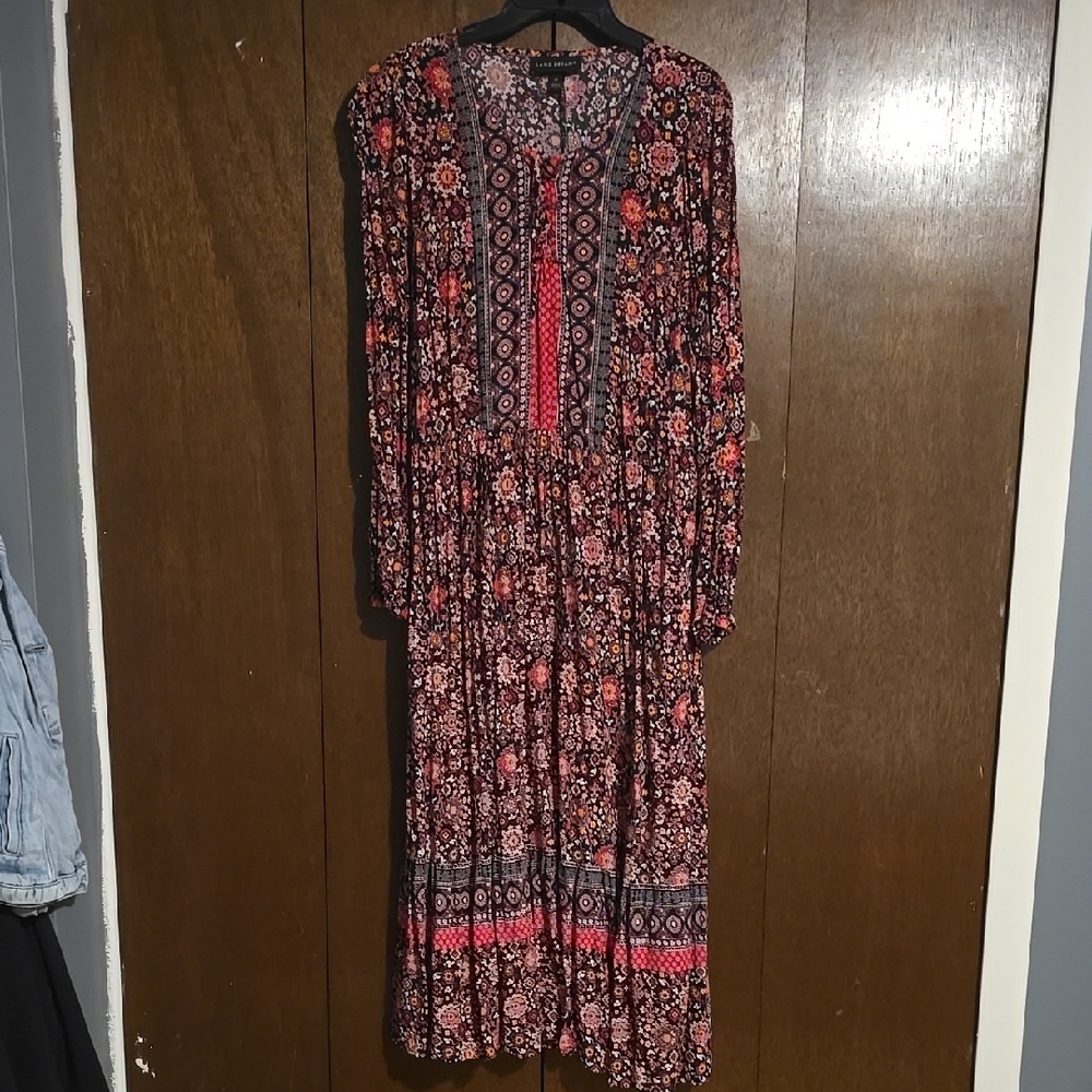 Lane Bryant Floral Long Sleeve Peasant Midi Dress